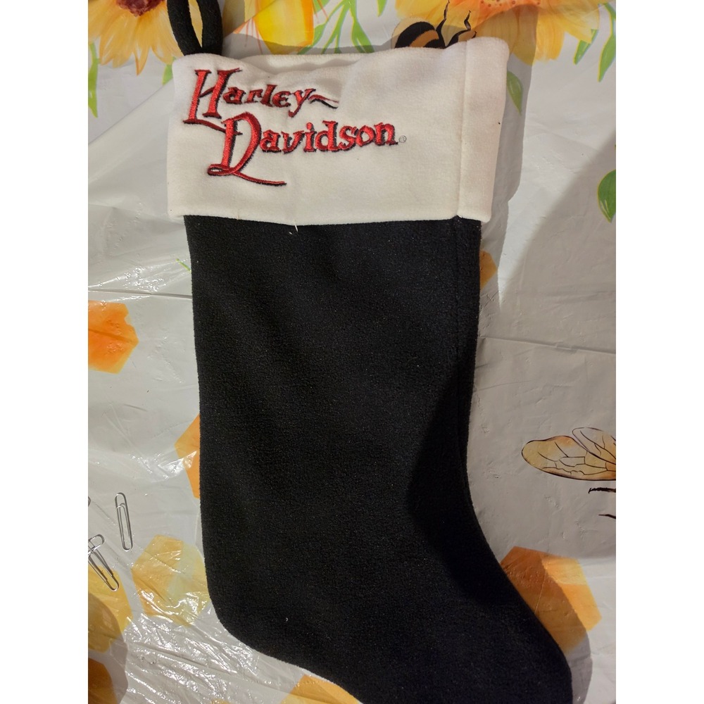 Harley Davidson Christmas Stocking Black White Fleece Embroidered Logo Holiday